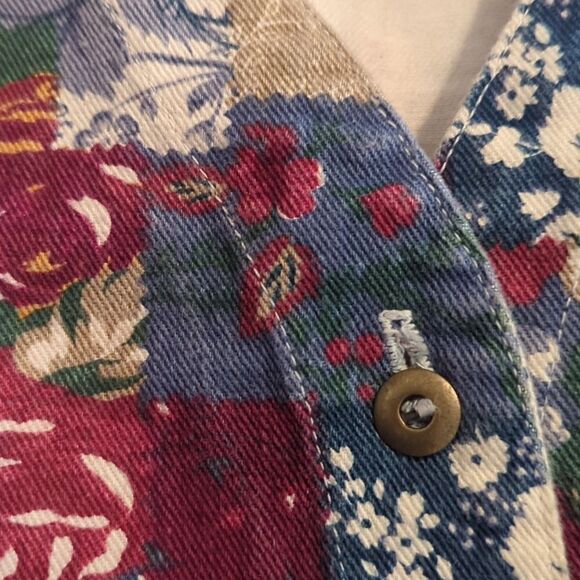 Vintage 90s denim floral print patchwork look women's vest large - Picture 3 of 7